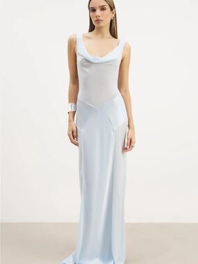 Because of Alice - SHEER CHIFFON COWL NECK SATIN PANEL GOWN